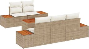 vidaXL Set de canapele pentru grădină cu pernă 6 pcs Bej Rattan poli