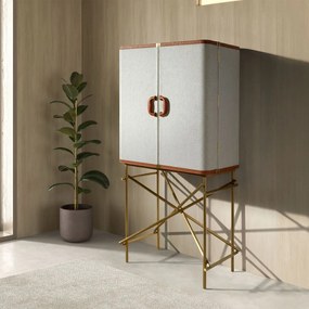 Bufet inalt LUX design italian, Tesatura gri deschis, Piele, Metal Golden
