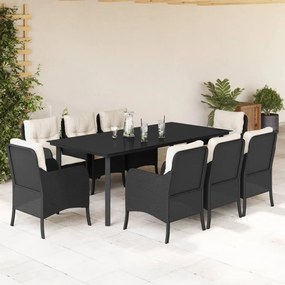 vidaXL Set mobilier de grădină cu perne, 9 piese, negru, poliratan