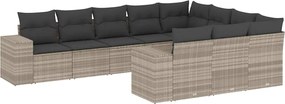 vidaXL Set canapele de grădină cu perne 10 piese gri deschis poliratan