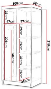 Dulap de haine Smagano III (Alb + auriu) (cu oglindă). 1105809