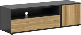 Comoda TV LUEN, stejar/negru, PAL laminat, 155x46x47 cm