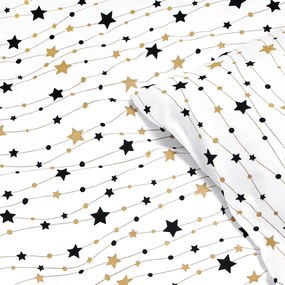 Goldea lenjerie de pat 100% bumbac - steluțe aurii și negre pe alb 140 x 200 și 50 x 70 cm