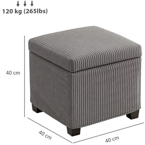 HOMCOM Cutie puf depozitare 30 L cu capac detașabil, puf ottoman cube umplutură din catifea groasă, 40 x 40 x 40 cm, gri | Aosom Romania