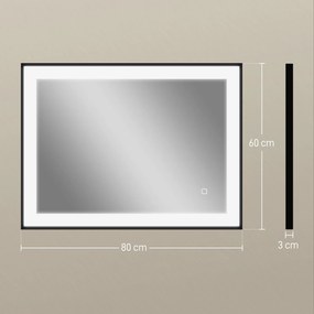 HOMCOM Oglindă de Baie cu Lumină LED 80x60 cm cu 3 Culori de Lumină Funcție Antiabur Funcție Memorie IP44 Orizontal/Vertical | Aosom Romania