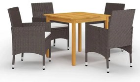 vidaXL Set de servit masa pentru grădină, 5 piese, cu perne, maro