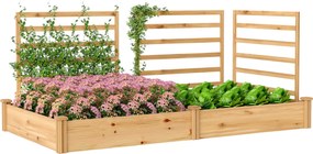 Outsunny Pat de grădină înălțat cu spalier Jardiniere din lemn cu 3 spaliere Perete despărțitor Bază deschisă 240 x 125 x 102 cm Lemn natural | Aosom Romania