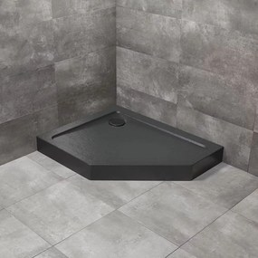 Cadita dus pentagonala Radaway Doros PT E Compact Stone 90x80 cm acril negru stanga