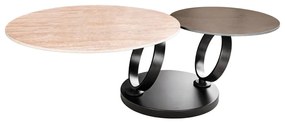 Masuta de cafea moderna cu doua blaturi rotative din ceramica DANCING RINGS 80-135cm