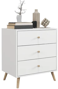 HOMCOM Comodă 3 sertare Design scandinav Mobilier de Depozitare Camera MDF Alb mânere picioare conice Lemn Masiv de pin | Aosom Romania