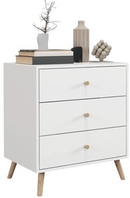 HOMCOM Comodă 3 sertare Design scandinav Mobilier de Depozitare Camera MDF Alb mânere picioare conice Lemn Masiv de pin | Aosom Romania