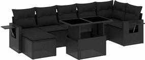 vidaXL Set mobilier de grădină cu perne, 8 piese, negru, poliratan