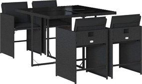 vidaXL Set mobilier de grădină cu perne, 5 piese, negru, poliratan