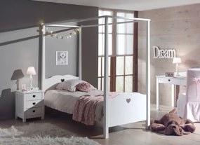 Set Mobila dormitor din lemn de pin si MDF, pentru copii 3 piese Amori Alb, 200 x 90 cm