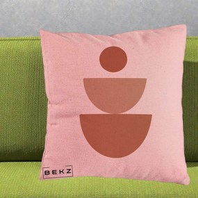 Perna Decorativa Geometric Boho Semicerc Stivuit, 40x40 cm, Roz, Husa Detasabila, Perna Inclusa, BEKZ®