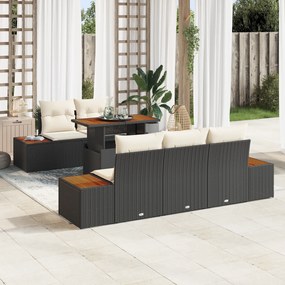 Set de Sofa vidaXL 6 Piese cu Perne în Ratan Poli Negru