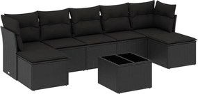 vidaXL Set mobilier de grădină cu perne, 8 piese, negru, poliratan