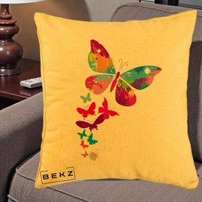 Perna Decorativa Fluturi Splash, 40x40 cm, Galben, Husa Detasabila, Perna Inclusa, BEKZ®