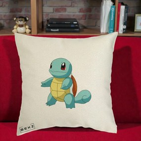 Perna Personalizata Squirtle Pokemon, 40x40 cm, Ecru, Husa Detasabila, Perna Inclusa, BEKZ®