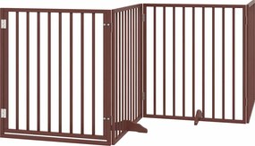 vidaXL Poartă de acces pentru câini cu ușă pliabilă, 4 panouri, maro, 320 cm, lemn de plop