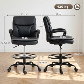 HOMCOM Scaun de desen Scaun de birou ergonomic rotativ cu înălțime și suport pentru picioare reglabil Negru | Aosom Romania