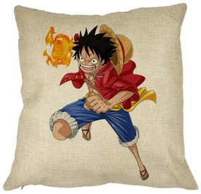 Perna Decorativa cu One Piece Luffy, 40x40 cm, Husa Detasabila, Burduf