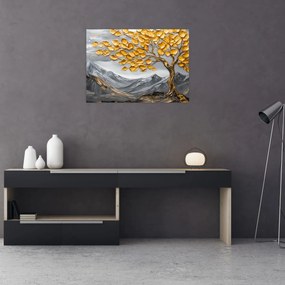 Tablou pe sticlă – Arbore cu frunze aurii (70x50 cm)