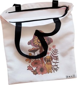 Sacosa de Panza pentru Cumparaturi, Geanta Tote, Colorful Mushrooms 6, Cu fermoar, 38x34.5 cm, Alba, BEKZ®