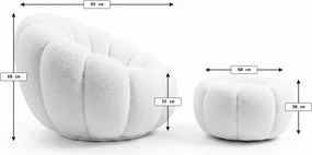 Fotoliu design rotativ BLOOM cu taburet, alba