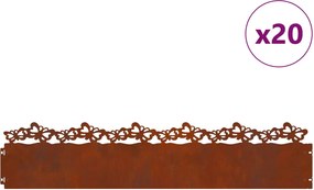 vidaXL Borduri pentru gazon 20 pcs Ruginit 103 x 0,05 x 22 cm