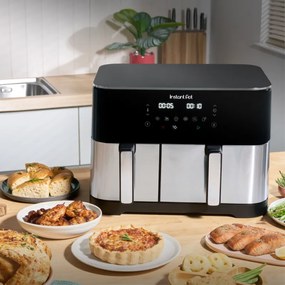 Friteuza dubla cu aer cald 8in1 Instant Pot Vortex DUAL SPLIT, 2600 W, 11 l, 205 °C, EvenCrisp, Gatit sincronizat, Comanda tactila, Negru/Inox