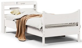 vidaXL Cadru de pat cu tăblie, alb, 75x190 cm, lemn masiv de pin