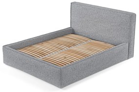 Pat matrimonial gri tapițat cu spațiu de depozitare cu somieră 200x200 cm Lounge L – Maison de Rêve