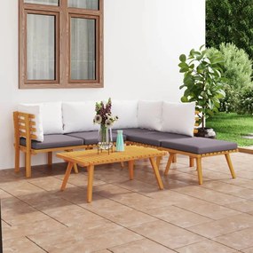 Set mobilier de gradina cu perne, 6 piese, lemn masiv acacia 2x mijloc + 2x colt + suport pentru picioare + masa, 1