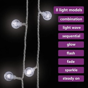 Ghirlanda luminoasa, 200 LED-uri, alb rece, 8 functii, 20 m 1, Alb rece, 20 m