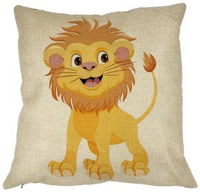 Perna Decorativa Patrata copii Little Lion, 40x40 cm, Husa Detasabila, Burduf