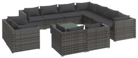 Set mobilier de gradina cu perne, 12 piese,gri, poliratan gri si antracit, 7x colt + 4x mijloc + masa, 1