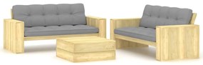 3065784 vidaXL Set mobilier de grădină cu perne, 3 piese, lemn de pin tratat