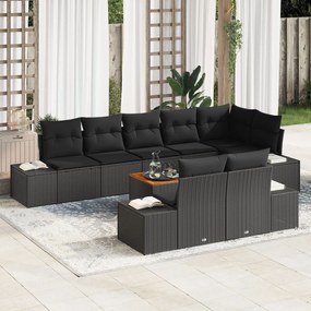 vidaXL Set de canapele pentru grădină cu pernă 9 pcs Negru Rattan poli