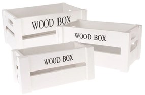 Set lădițe din lemn Wood Box, 3 buc., alb