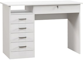 HOMCOM Birou Modern cu 5 Sertare, Birou cu Sertare și Compartiment Deschis pentru Biroul de Acasă și Studiu, 110x50x76 cm, Alb | Aosom Romania