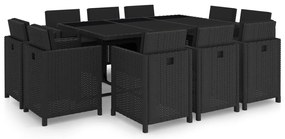 vidaXL Set mobilier de exterior cu perne, 11 piese, negru, poliratan