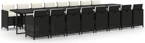 vidaXL Set mobilier de grădină cu perne, 17 piese, negru, poliratan