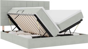 vidaXL Pat cu storage cu saltea Gri deschis 200 x 200 cm Catifea