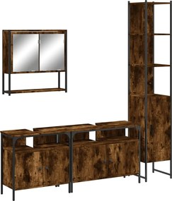 vidaXL Set mobilier de baie, 4 piese, stejar fumuriu, lemn prelucrat
