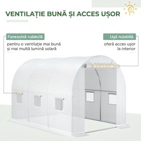 Outsunny Folie pentru Seră cu 12 Ferestre, Ușă Rulabilă și Margini Îngropate, 3x2x2 m, Alb | Aosom Romania