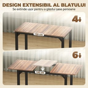 HOMCOM Set Masă Da Dining Extensibil 160 cm Cm, Negru Nuc | Aosom Romania