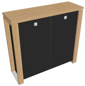 Dulap mediu Verno+ S 140 x 46 x 130 cm, uși de sticlă, stejar deschis / negru