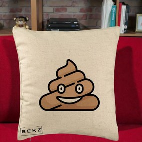 Perna Decorativa Emoji Poop Funny, 40x40 cm, Bej, Husa Detasabila, Perna Inclusa, BEKZ®