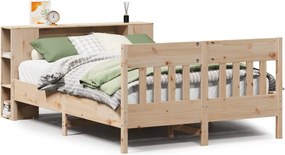 vidaXL Pat cu bibliotecă fără saltea, 135x190 cm, lemn masiv de pin
